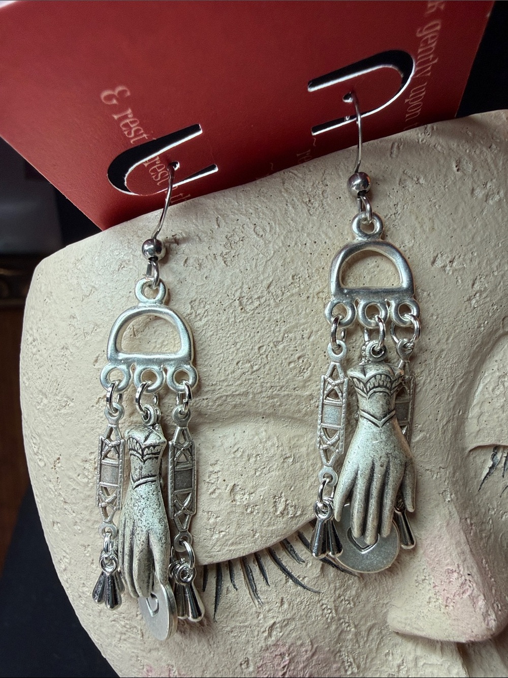 Silver Hand Charm Dangle Earrings - Women Jewelry